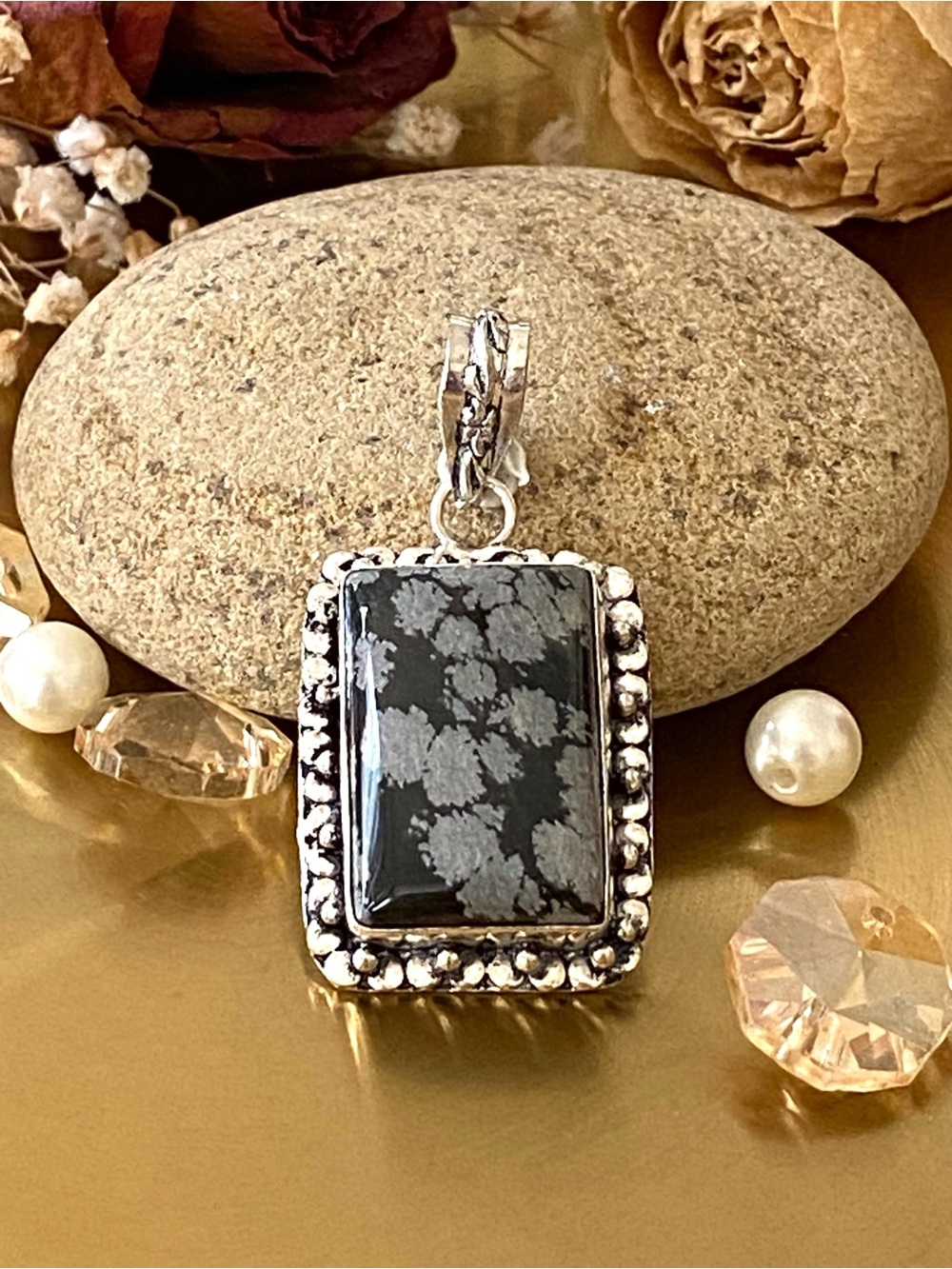 Natural Snowflake Obsidian Hand Crafted Pendant